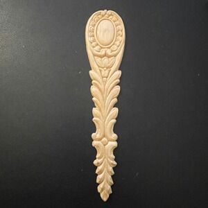 Unfinished Wood Carving Ornament Oval Floral Acanthus‎ Leaf Swirl Applique